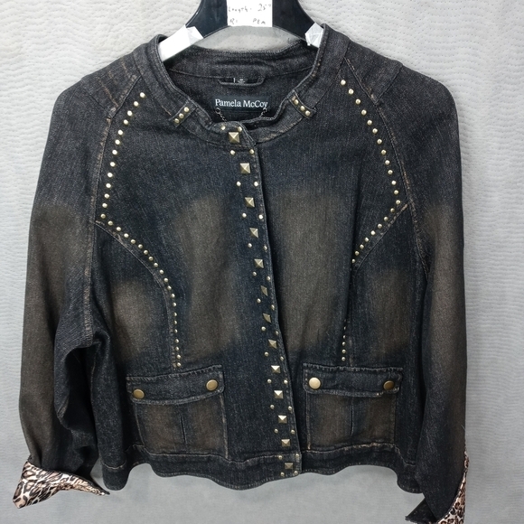 Pamela McCoy distressed. Studs. Snaps. Denim Jean - Picture 1 of 11